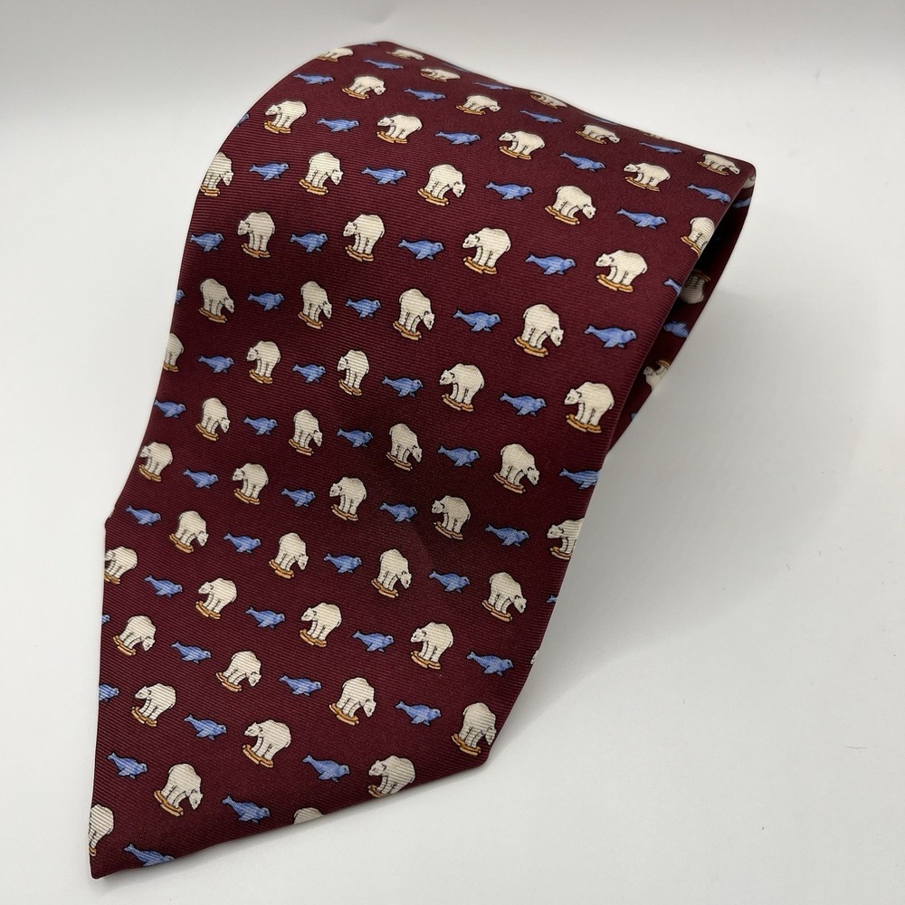 Brooks Brothers 346 Burgundy Polar Bear Seal Silk Neck Tie USA Made